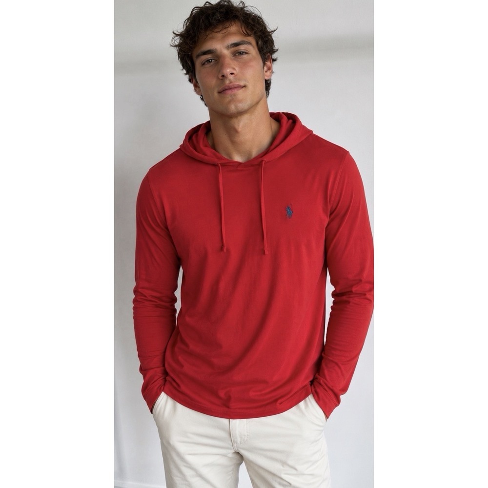 Polo Ralph Lauren Men's Jersey Hooded T-Shirt Red Size Medium Preppy Pony NWT